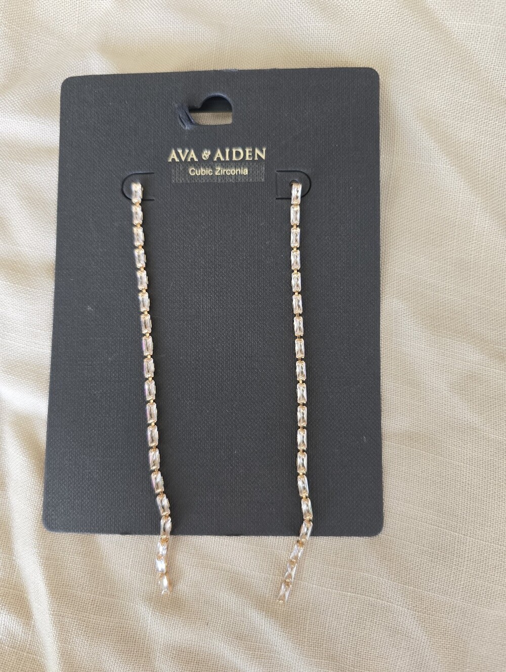Ava & Aiden Long Gold-Tone Cubic Zirconia Chain Drop Earrings